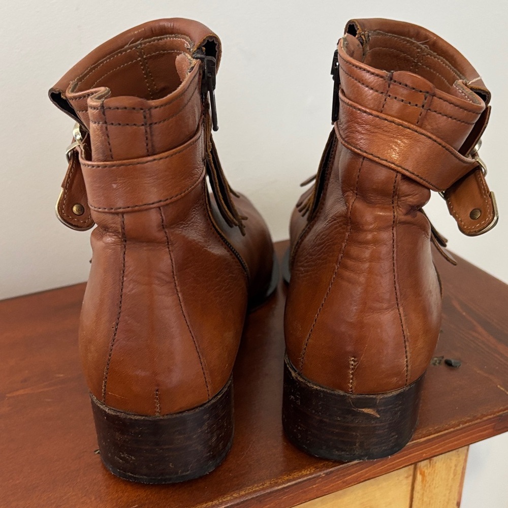 Brown Fringe Leather Zip Up Ankle Boots 40 - Picture 4 of 11